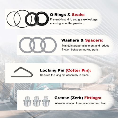 King Pin Kit w/ Bearing for Volvo VNL 2014 2015 2016 2017 2018 2019 2020 2021 - Picture 5 of 13