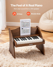 Kids Piano Keyboard, 25 Keys Wooden Digital Piano for Kids, Walnut