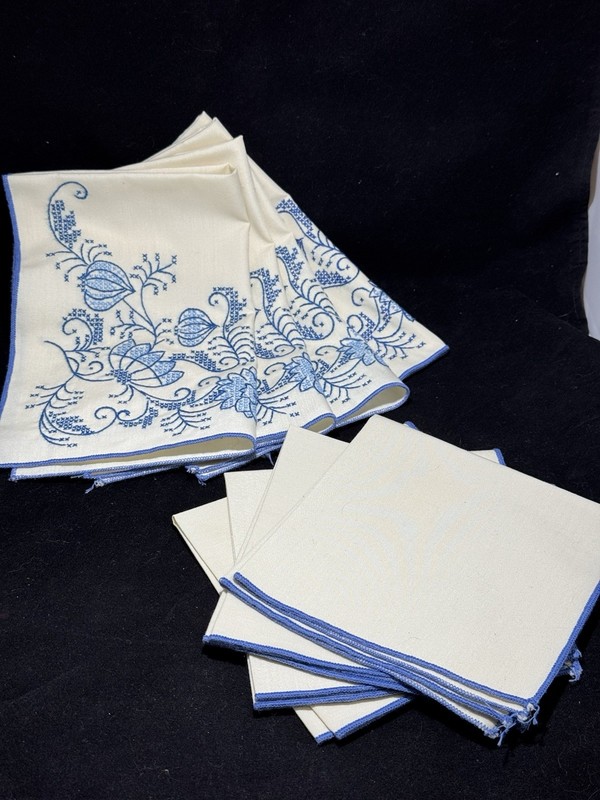 Vtg 8-Piece Placemat & Napkin Set Paragon Blue Onion Pattern Handmade Blue White