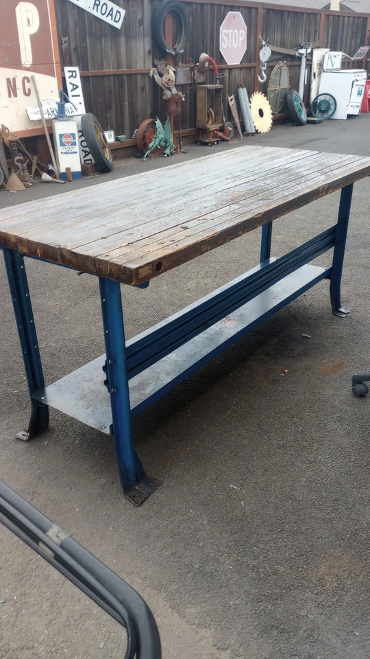 ANTIGUA MESA DE BLOQUE DE CARNICERO 6 pies 32"/34" de alto años 20 Firestone Tire And Rubber Co Foto 3 de 4