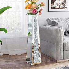 29" Tall Crushed Diamond Floor Vase,Crystal Mirror glass vases for flowers