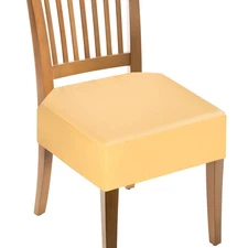 2Pcs PU Dining Chair Seat Covers, Seat Cushion Slipcover Protector, Yellow