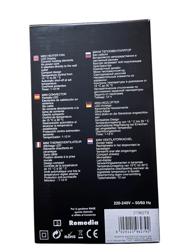 KOOPER Mini Termoventilatore 900 W 2 velocita' Timer 1-12 h Temp. da 15 a 30 gr. - Immagine 4 di 4