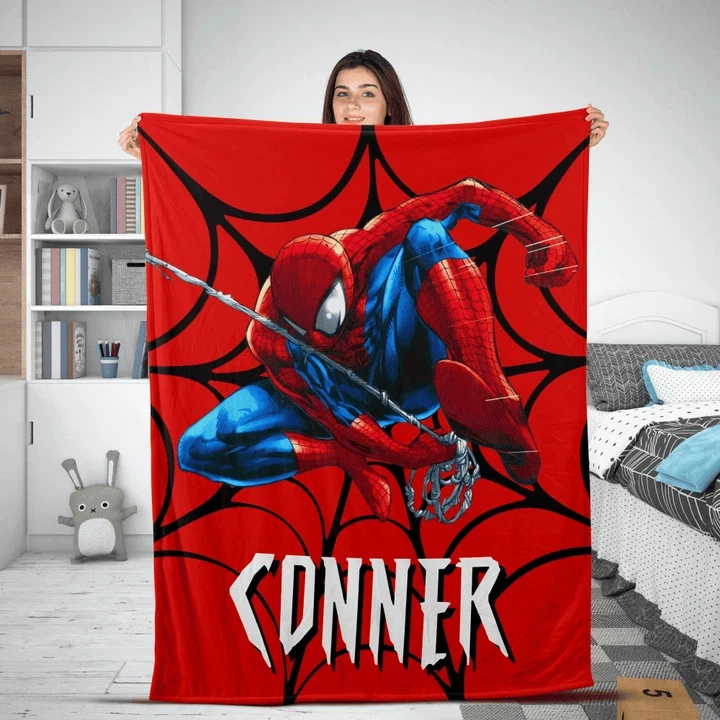 Personalized Spiderman Blanket – Custom Name, Ideal Birthday Fleece Blanket