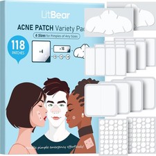 LitBear Large Pimple Patches for Face 6 Sizes 118 Pcs , 6 118