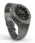 Casioak Custom Modded Metal Watch GA-2100-1A3 Mod Gunmetal Grey And Green GA2100