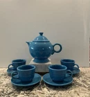 Veg. Homer Laughlin Fiesta Ware Teapot & 4 cups Retired Peacock Blue Mint /Rare