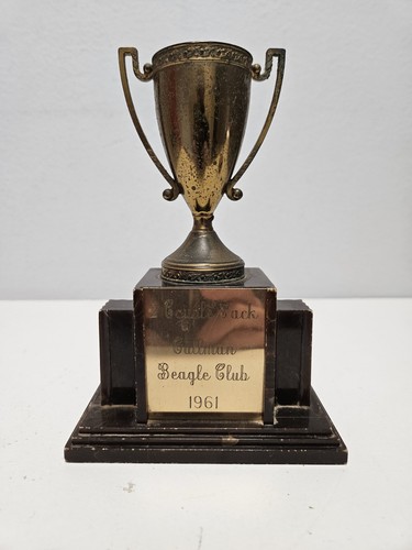 Vintage 1961 "2 Couple Pack" Cullman Beagle Club Metall & Zelluloid Trophäe Pokal - Bild 6 von 6