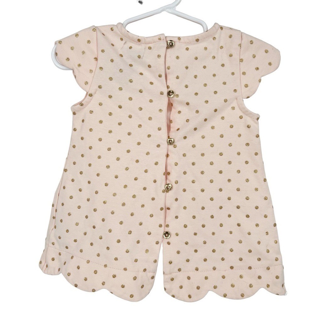 Tahari Baby Girl Party Dress Pink Gold Polka Dot Scalloped Bow Tunic Top 12M image 3