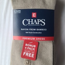 Chaps Men's Tan Premium Dress Socks 4 Pairs Shoe Size 6-12.5 NEW Bamboo Rayon