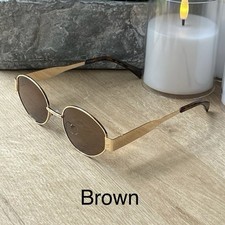 Brown Retro-Styled Oval Sunglasses -Thin Gold-Toned Metal Frames NEW Women s