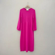 Pomander Place Lennox Maxi Dress Knit Blouson Sleeve Pink Feminine Elegant L