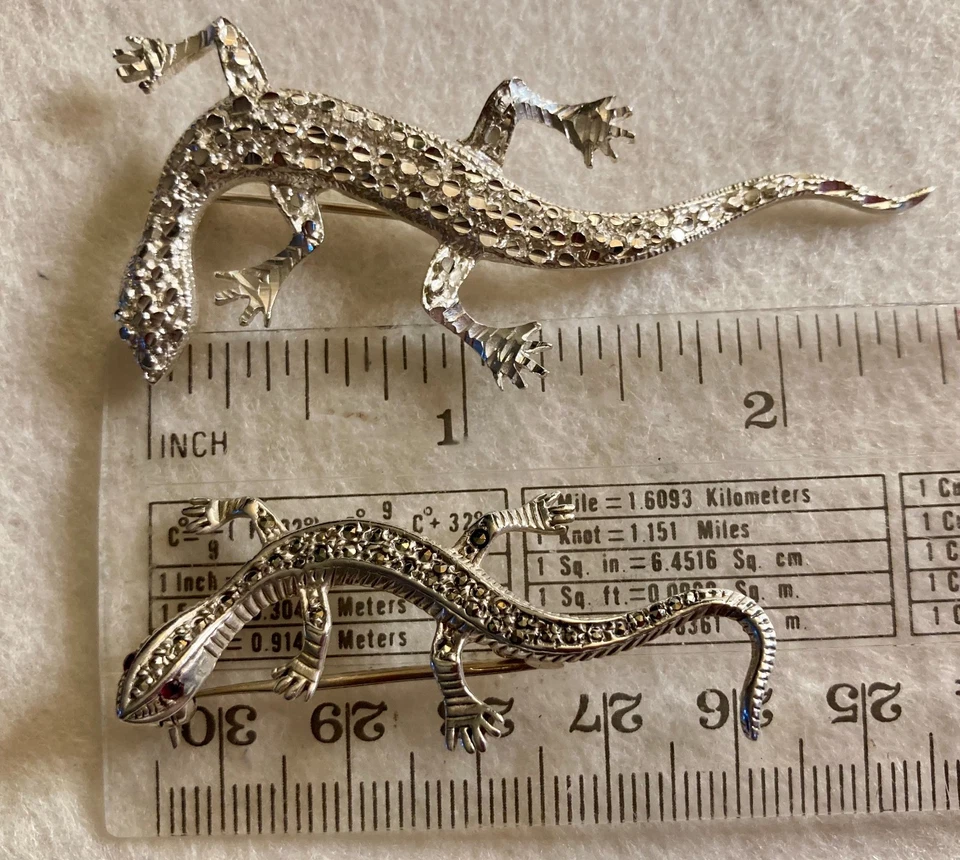 Lote de 2 - Broches prendedores de plata esterlina Lizard Gecko 2,5" 2" vintage 925 Foto 2 de 4