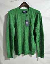 Polo Ralph Lauren Iconic Cable Knit Green Italian Cashmere Sweater Mens M