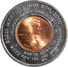 Santa Rosa, California 2000-D REDWOOD EMPIRE COIN CLUB  Encased Token (04206)
