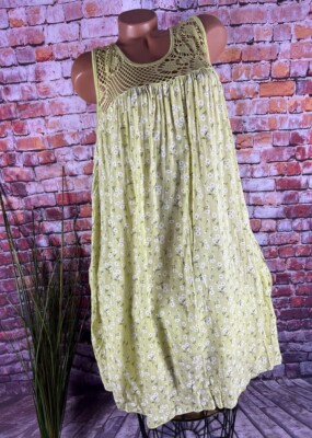 Luftiges Sommer Strand KLEID Hängerchen Italy Blümchen LIME 40 42 44