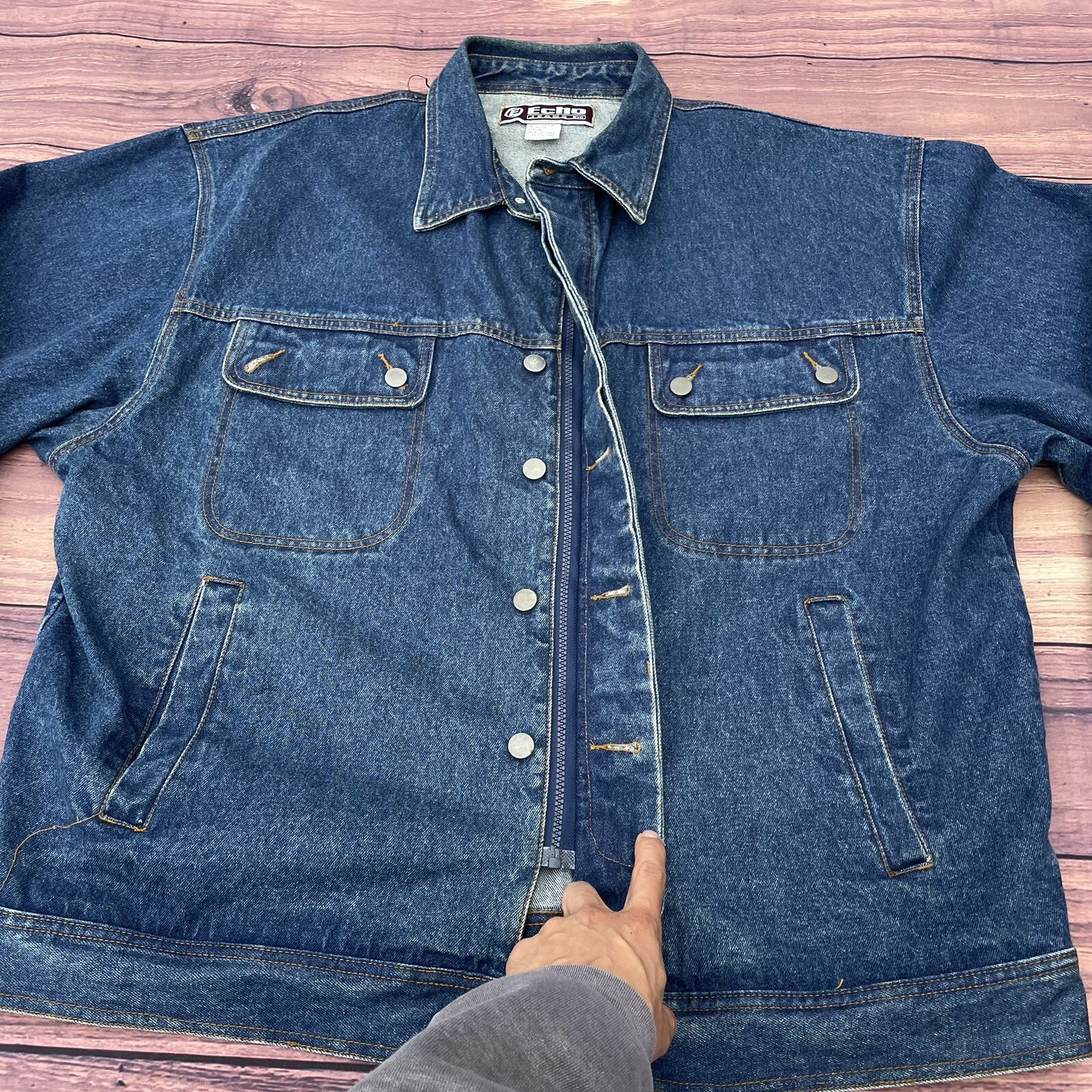 VINTAGE Echo Jeans NYC Mens Denim Jacket XL Blue Baggy Fit Y2K Skate