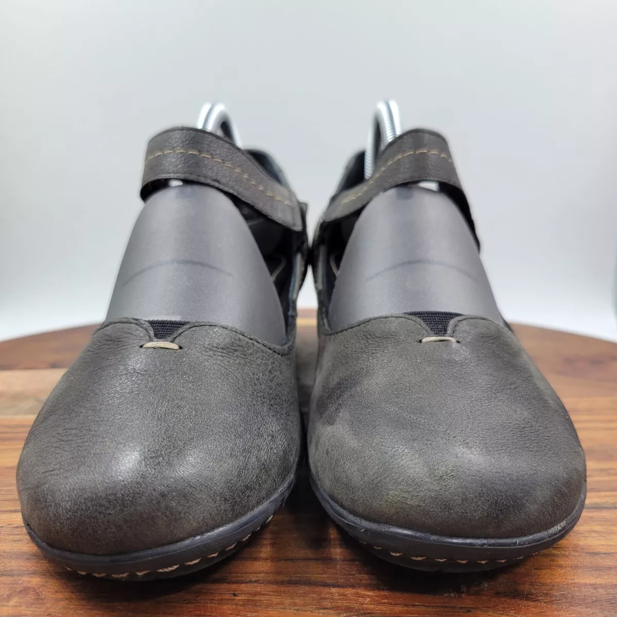 Khrio Mary Jane Wedge Shoes Women&#039;s 41 / 10 Gray Black Leather Comfort Loafers |