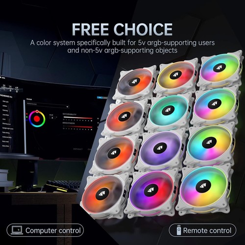Vibrant 120mm ARGB Case Fans with Double LED Loops - Silent Cooling Pack of 6 - Afbeelding 6 van 11