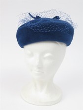 Vintage Pill Box Teal Blue Fur Velour Hat 22 Women's Mid Century