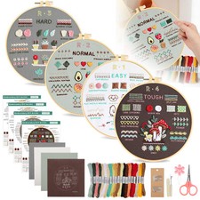 4 Embroidery Starter Set for Beginners Cross Stitch Stamped DIY Craft Tool
