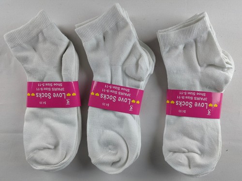 Love Socks Womens Ankle Socks 3 Pair Solid White Cotton Spandex Sport NWT $5 - Picture 2 of 7