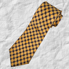 PIERRE CARDIN Men's Skinny Necktie Gold Geometric Pattern 100% Silk Made in USA