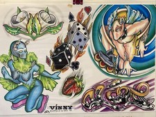 Vinny Kapelewski 1997 Vintage Tattoo Wall Flash Art Laminated Page Sheet Alien