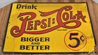 VERY RARE Vintage Drink Pepsi Cola Soda Double Dot 5 Cent Advertising Tin Sign