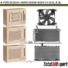 Radiator & AC Condenser & Cooling Fan  for Suzuki Aerio 2002-2007 L4 2.0L 2.3L