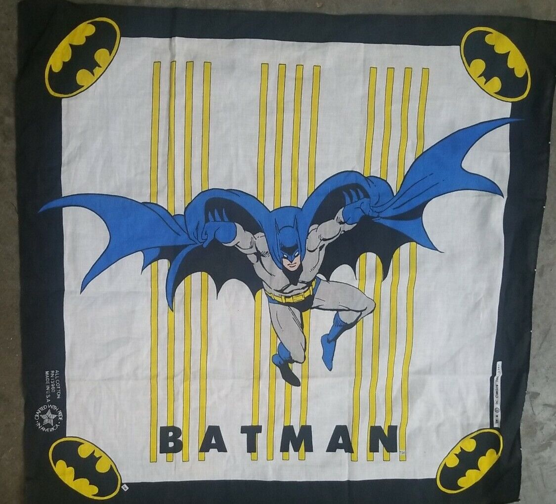 VINTAGE 1989 Batman Bandana Head Wrap DC COMICS Wall Decor Made USA Kids Room