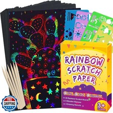 FUNNYBandG Rainbow Scratch Paper Art for Kids - 60 Pcs Magic Rain
