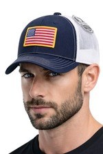 American Flag Snapback Trucker Mesh Gold Border Patch