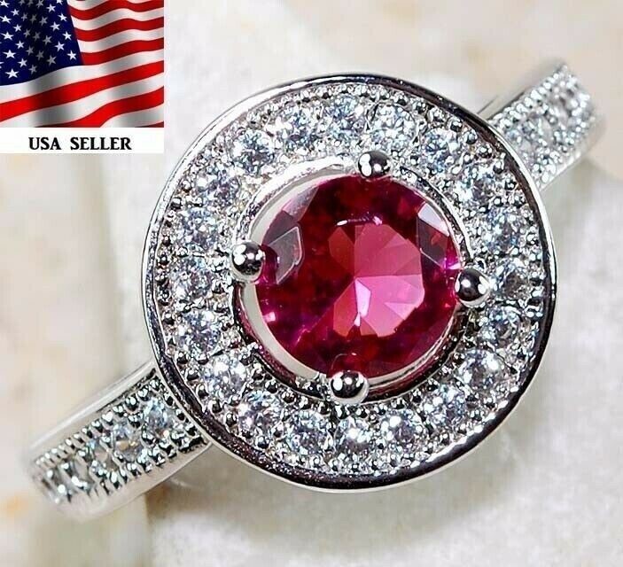2CT Heat Treated Rubellite Tourmaline 925 Solid Sterling Silver Ring Sz 6 &5-4