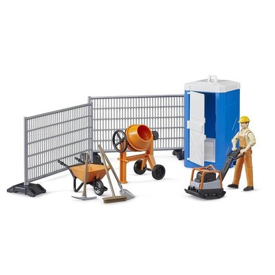 Bruder 62008 bworld Baustellenset mit Bauarbeiter Betonmischer WC Bauzaun
