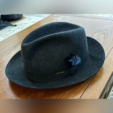 1950  s Royal Stetson De Luxe Fedora Hat 7  Fur Felt Black Gray USA vintage
