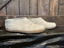 Glerups Shoe Gray Wool Slipper With Leather Bottom - EU Size 48