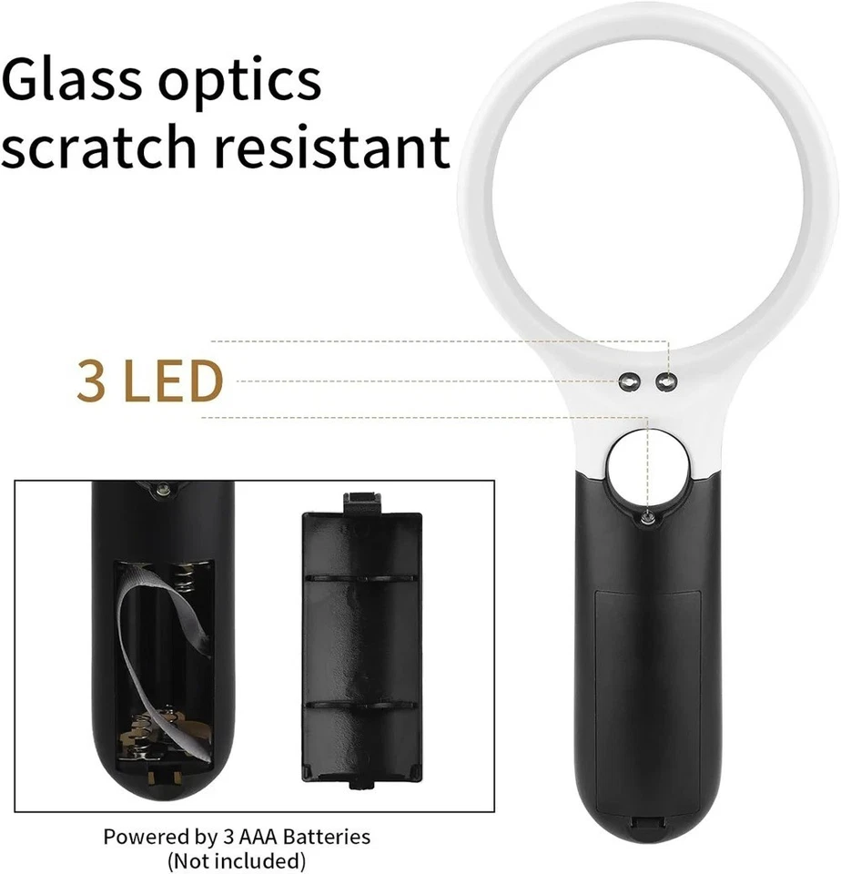 3 LED Light 45X Handheld Magnifier Reading Magnifying Glass Lens Jewelry Loupe - Image 3 of 4