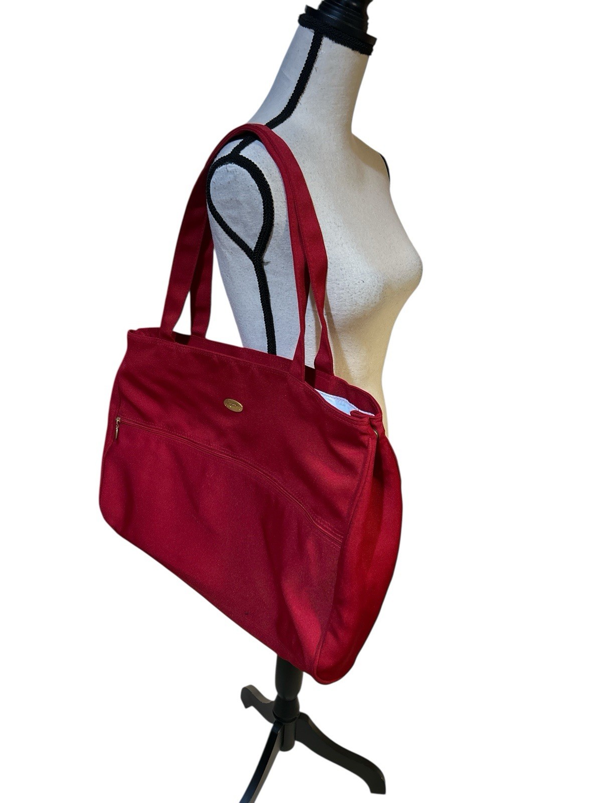Vintage Christian Dior Red Large Travel Tote Handbag 18x14