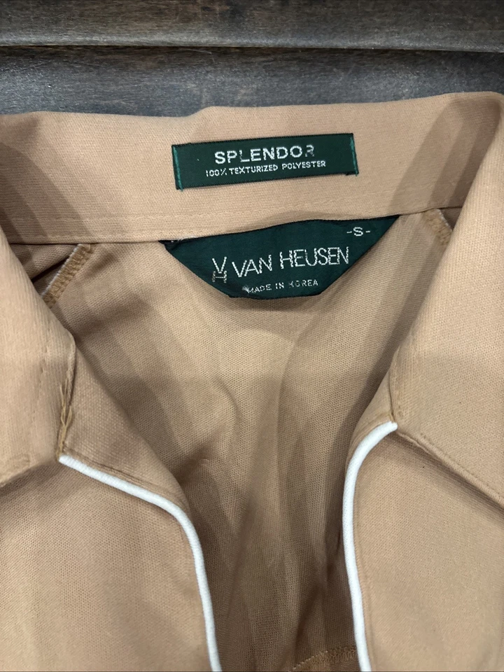 Vintage 70s Men’s shirt Bowling Polo Van Huesen Size Small Beige - Image 2 of 4