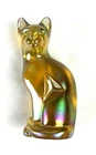 Vintage Fenton Stylized Iridescent Carnival Art Glass Sitting Cat 5" USA Figure