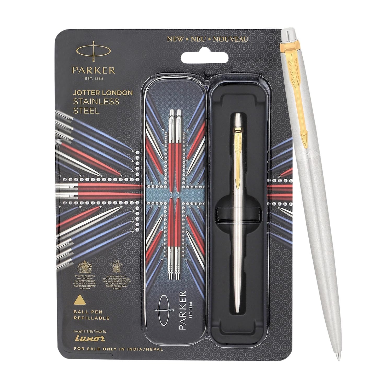 Parker Jotter Stainless Steel Body With Gold Trim Ball Pen With Free Shipping