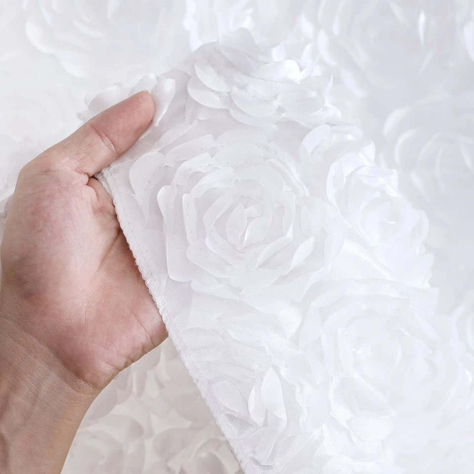 B-COOL Rosette Tablecloth: Rectangular White Table Covers 3D Floral Satin - Image 2 of 4
