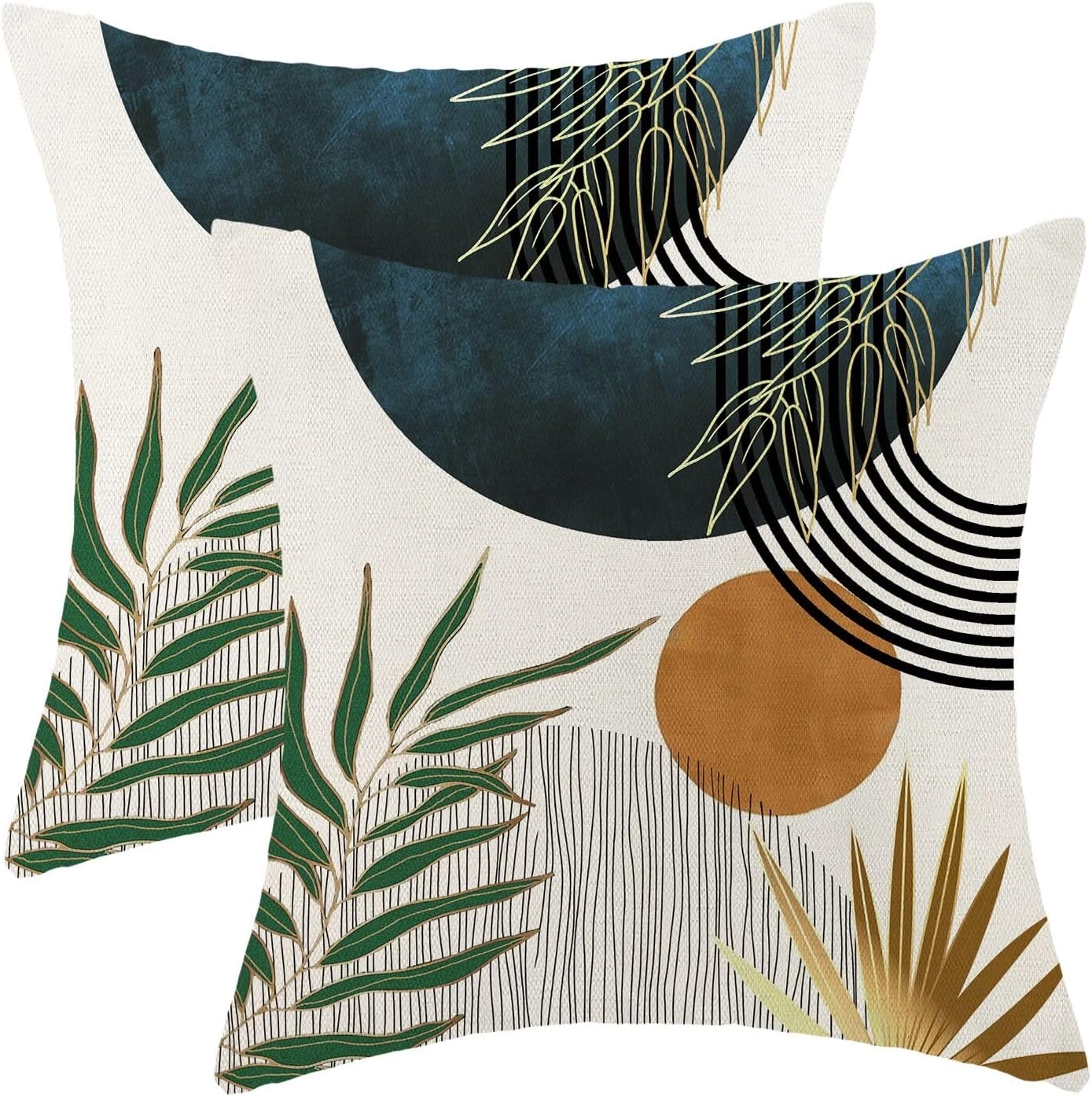 Boho Pillow Covers 18x18 Set of 2 Green Gold Navy Blue Throw Pillows Tropical Le