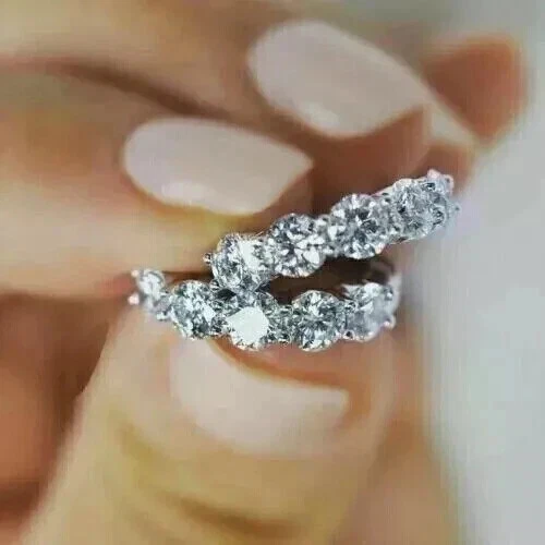 2CT Round Cut Lab Created Diamond Huggie Hoop Earrings 14k White Gold Plated - Image 3 of 3