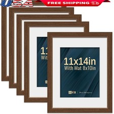 High-End Wood Picture Frame Set 5 Pack Tempered Glass Wall Art Display New