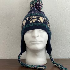 Vintage Mountain Ladies  Ewe Chullo Hat Wool Knit Pom Fair Isle Winter Ski Cap