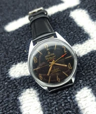 Vintage Atlantic Worldmaster Original Black Watch 21 Jewels Mechanical Manual