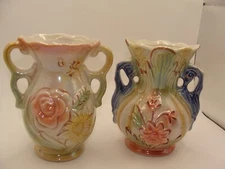 Set of 2 Victorian Design Bud Vases Vintage Lusterware Iridescent Porcelain~ VGC