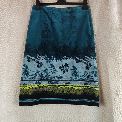 White Stuff Womens Pencil Skirt Floral Foliage Border Velvet Lined